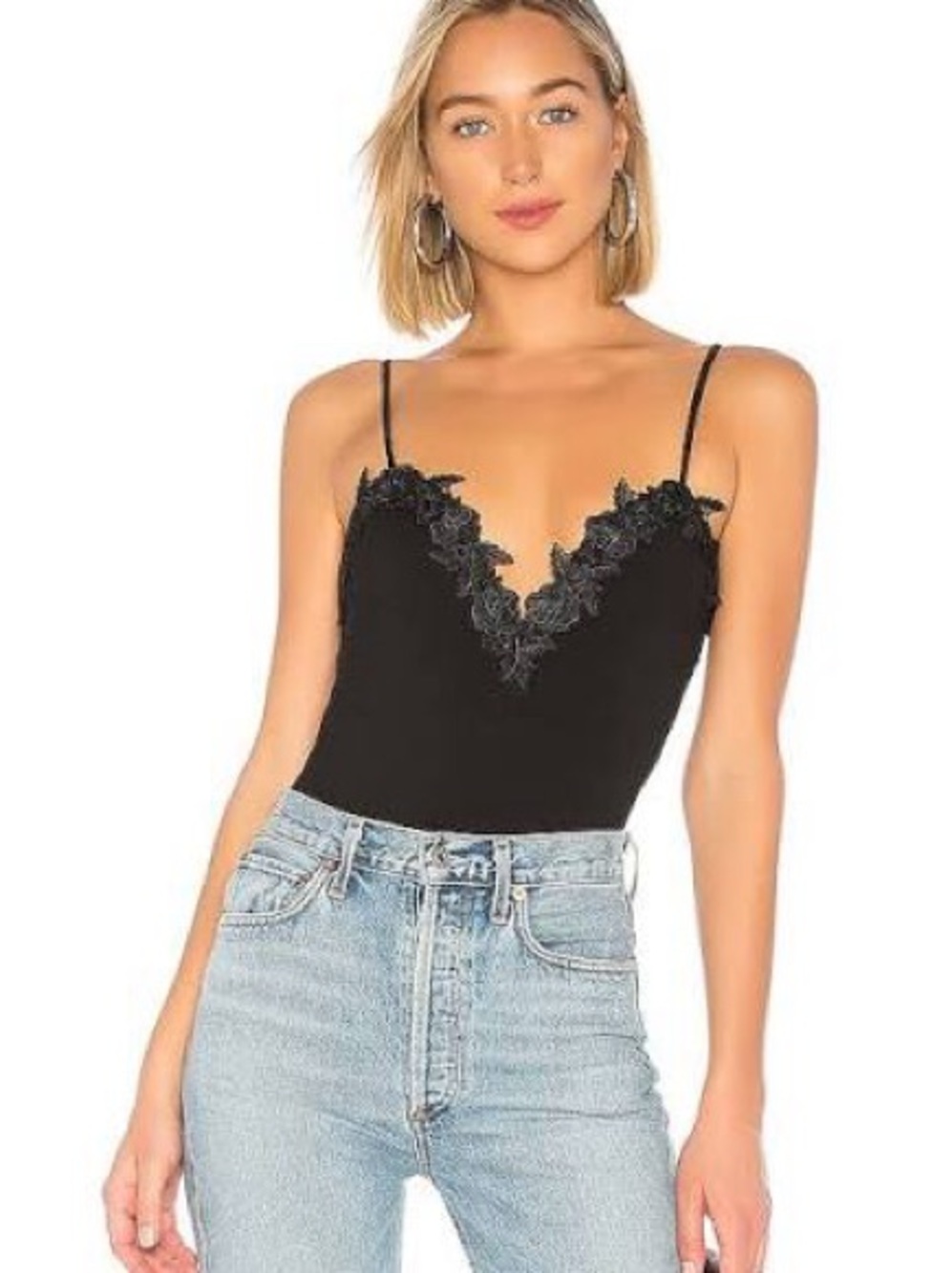 superdown Adaya Black Lace-Trim Bodysuit